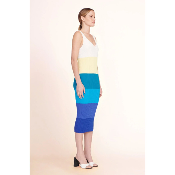 NEW STAUD Dana Dress Midi Ribbed Knit Slim Fit Pacific Stripe Women's Size Small - Picture 8 of 13